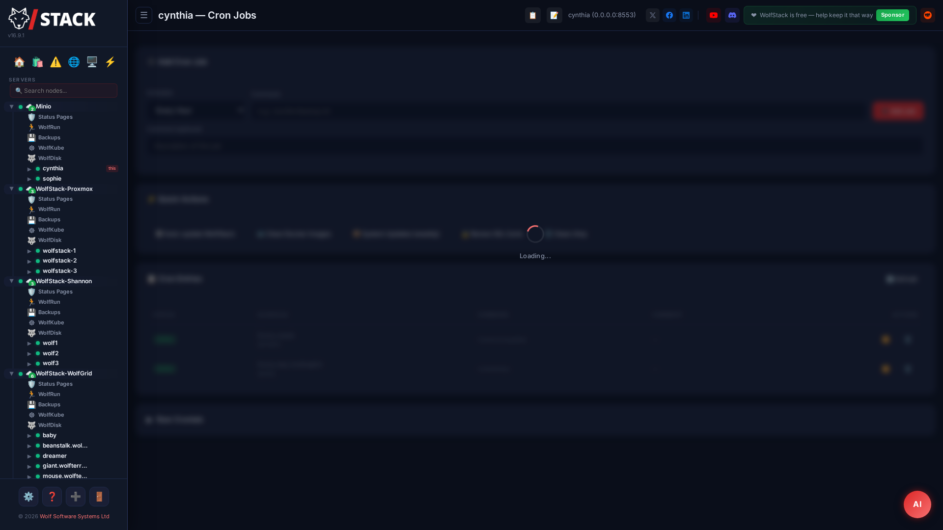 WolfStack cron job management