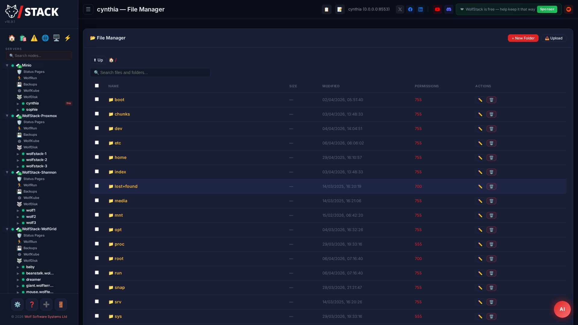 WolfStack file manager for containers