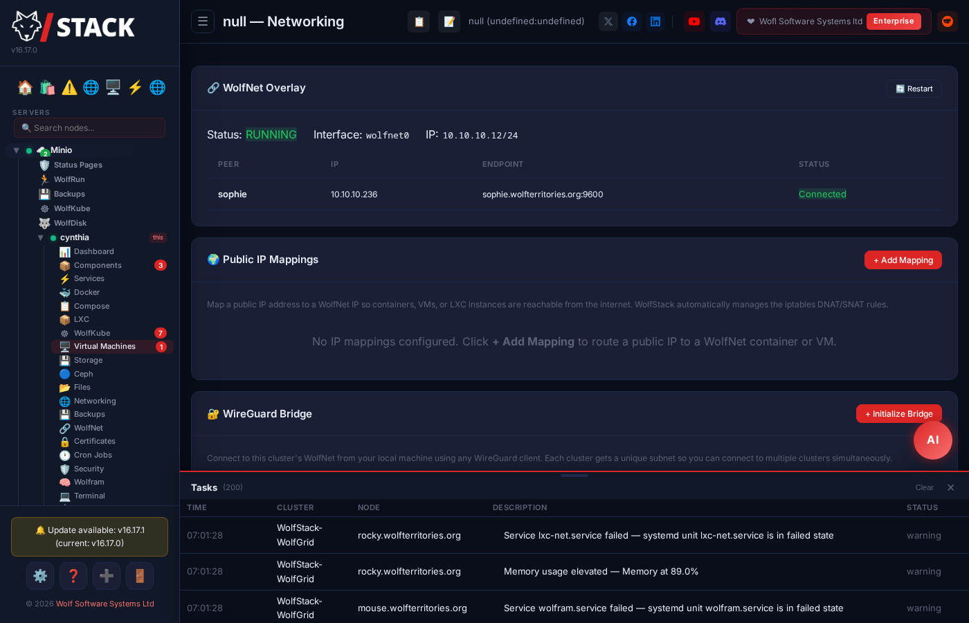 WolfStack network interface management